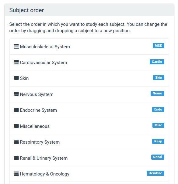 Subject order