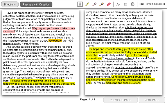 LSAT Reading Comprehension example highlighting and underlining